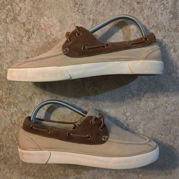 Polo Ralph Lauren Mens 8.5 D Rylander Canvas Leather Boat Shoe Tan and Brown - Picture 2 of 9